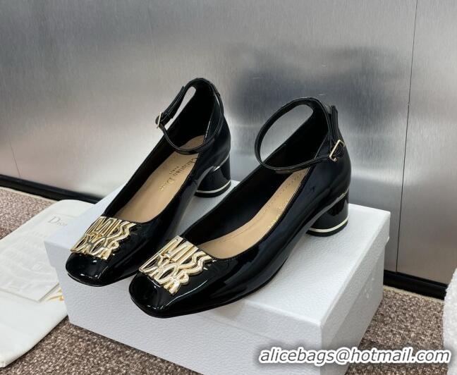 Grade Quality Dior Miss Dior Pump 3.5cm in Patent Calfskin with Ankle Strap Black 904124