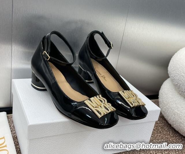 Grade Quality Dior Miss Dior Pump 3.5cm in Patent Calfskin with Ankle Strap Black 904124