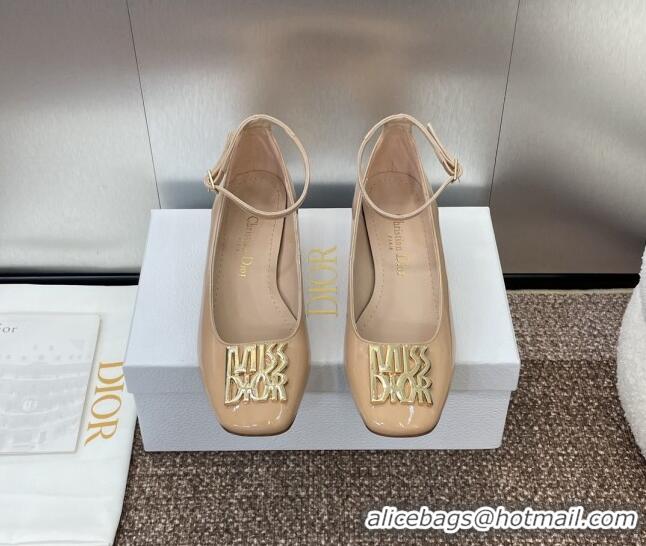 Best Grade Dior Miss Dior Pump 3.5cm in Patent Calfskin with Ankle Strap Beige 904125