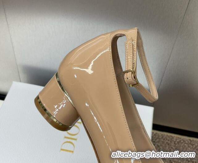 Best Grade Dior Miss Dior Pump 3.5cm in Patent Calfskin with Ankle Strap Beige 904125