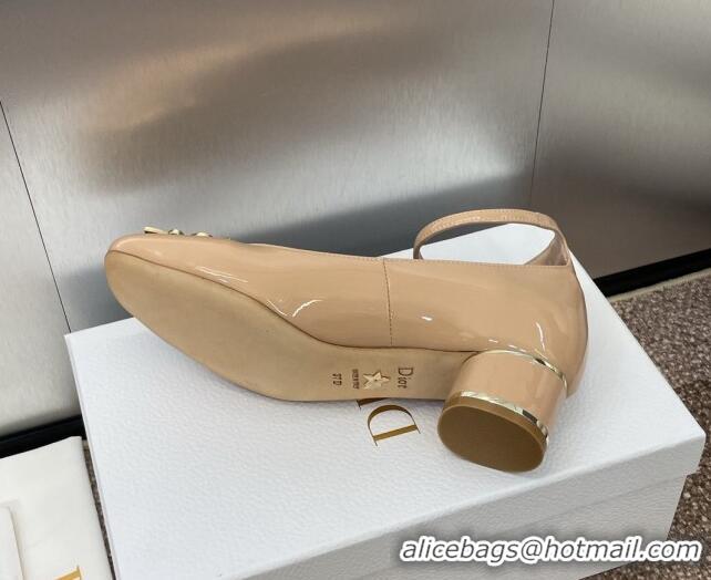 Best Grade Dior Miss Dior Pump 3.5cm in Patent Calfskin with Ankle Strap Beige 904125