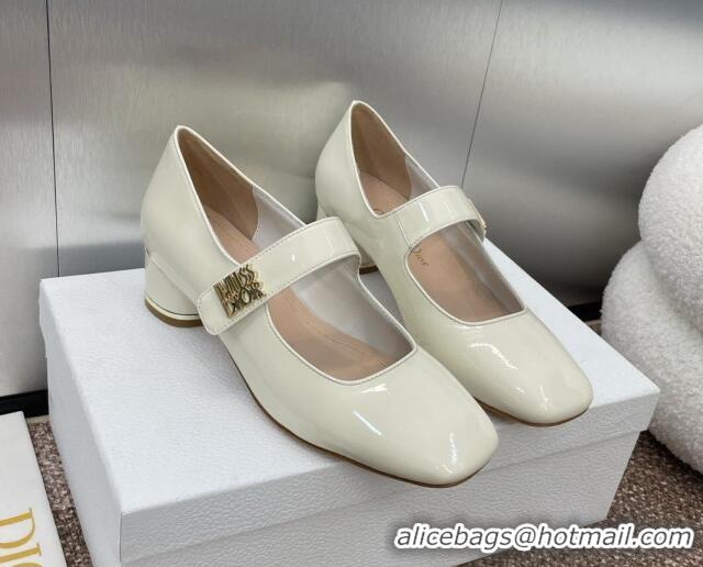 Low Price Dior Miss Dior Mary Janes Pump 3.5cm in Patent Calfskin White 904126