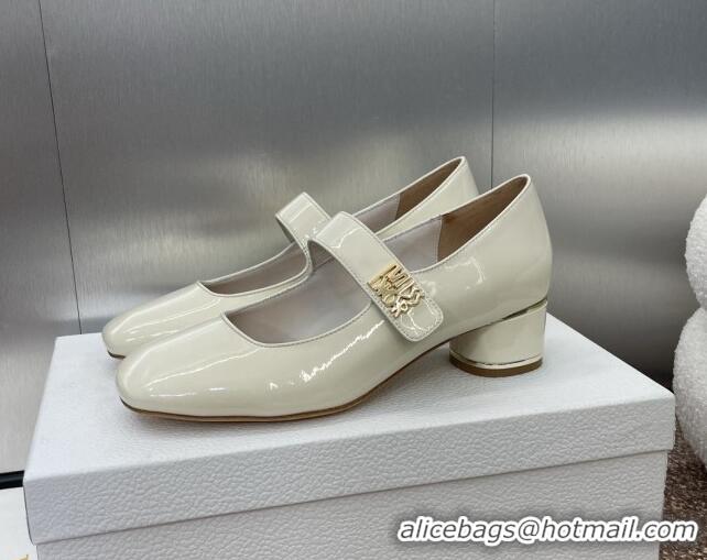 Low Price Dior Miss Dior Mary Janes Pump 3.5cm in Patent Calfskin White 904126