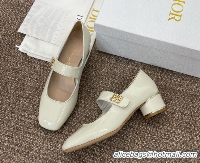 Low Price Dior Miss Dior Mary Janes Pump 3.5cm in Patent Calfskin White 904126