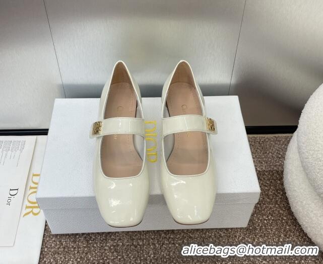 Low Price Dior Miss Dior Mary Janes Pump 3.5cm in Patent Calfskin White 904126