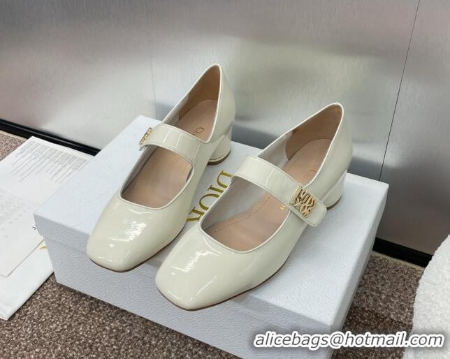 Low Price Dior Miss Dior Mary Janes Pump 3.5cm in Patent Calfskin White 904126