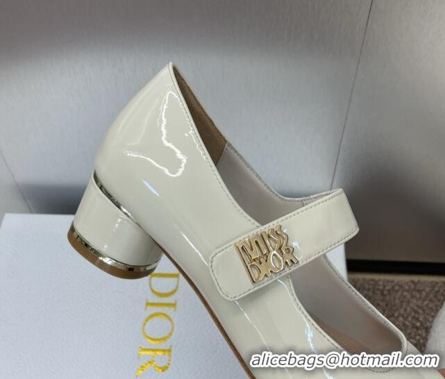 Low Price Dior Miss Dior Mary Janes Pump 3.5cm in Patent Calfskin White 904126