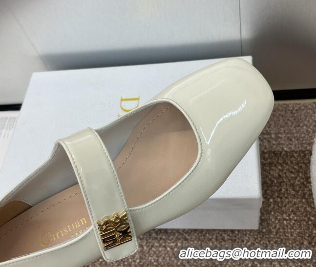 Low Price Dior Miss Dior Mary Janes Pump 3.5cm in Patent Calfskin White 904126