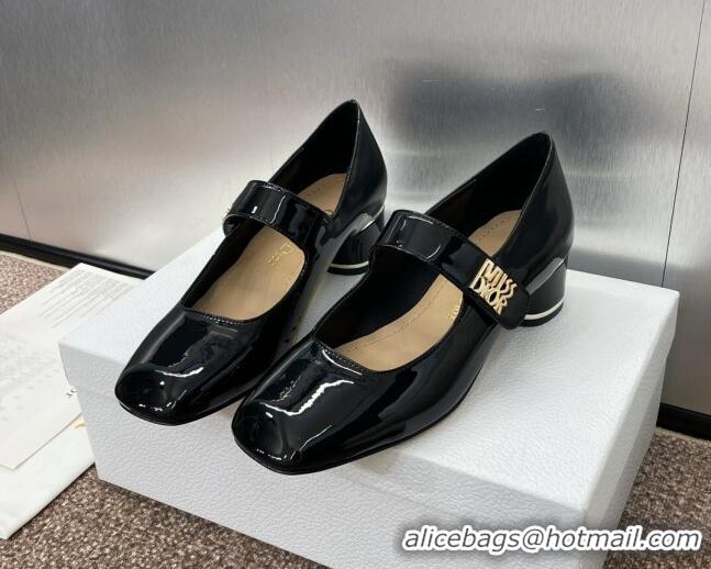 Good Quality Dior Miss Dior Mary Janes Pump 3.5cm in Patent Calfskin Black 904127