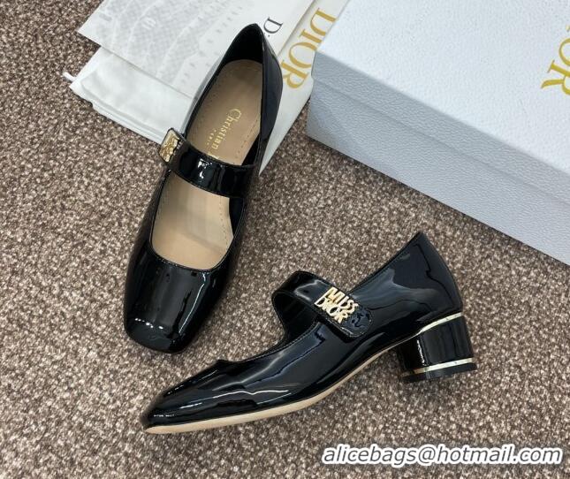 Good Quality Dior Miss Dior Mary Janes Pump 3.5cm in Patent Calfskin Black 904127