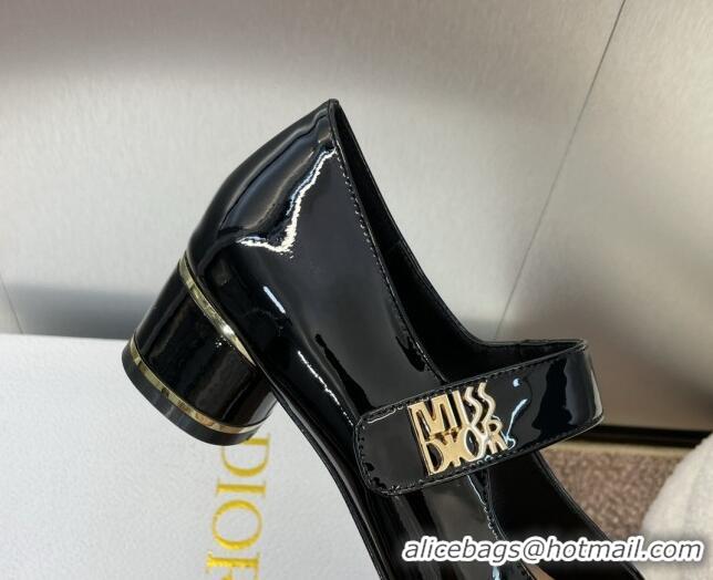 Good Quality Dior Miss Dior Mary Janes Pump 3.5cm in Patent Calfskin Black 904127