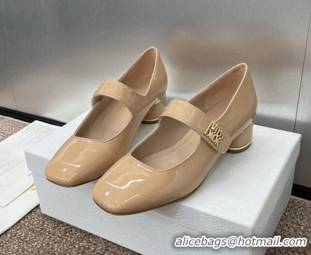 Top Grade Dior Miss Dior Mary Janes Pump 3.5cm in Patent Calfskin Beige 904128