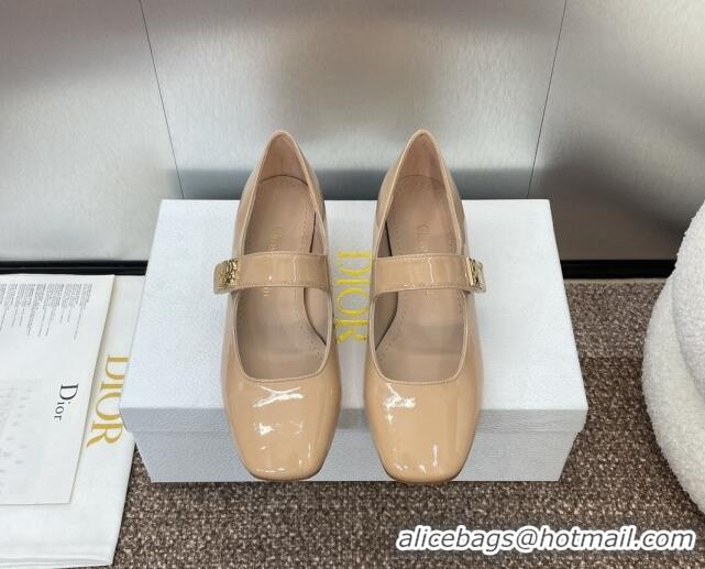 Top Grade Dior Miss Dior Mary Janes Pump 3.5cm in Patent Calfskin Beige 904128