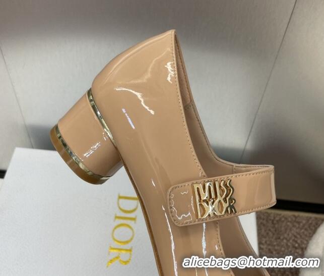 Top Grade Dior Miss Dior Mary Janes Pump 3.5cm in Patent Calfskin Beige 904128