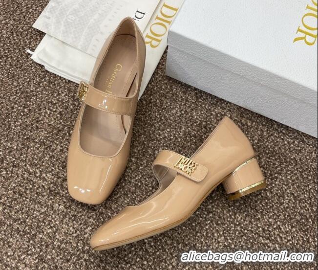 Top Grade Dior Miss Dior Mary Janes Pump 3.5cm in Patent Calfskin Beige 904128