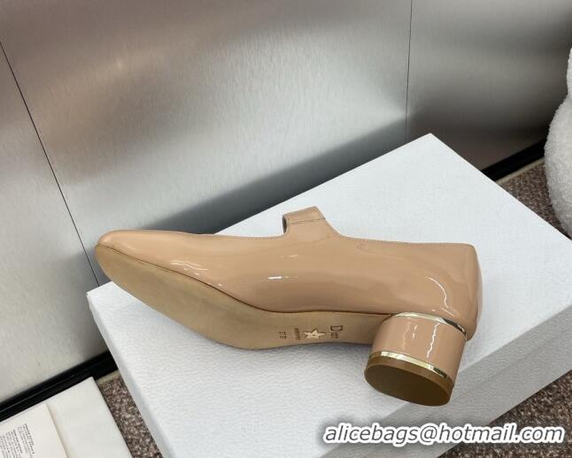 Top Grade Dior Miss Dior Mary Janes Pump 3.5cm in Patent Calfskin Beige 904128