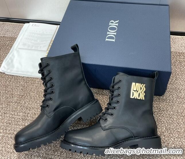 Best Product Dior Miss Dior Lace-up Ankle Boots in Calfskin Leather Black 905002