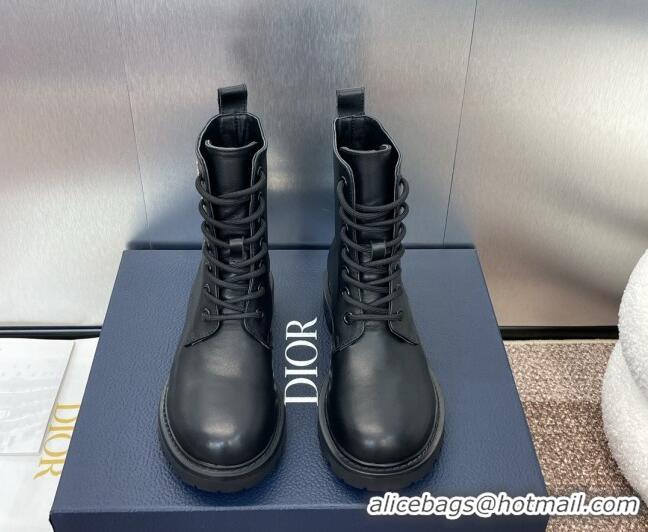 Best Product Dior Miss Dior Lace-up Ankle Boots in Calfskin Leather Black 905002