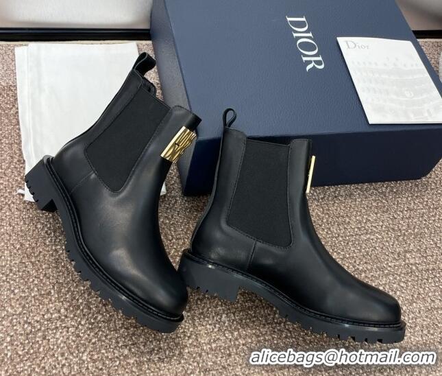 Sumptuous Dior Miss Dior Chelsea Ankle Boots in Calfskin Leather Black 905004