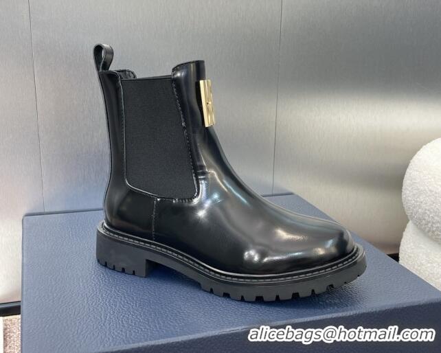 Good Product Dior Miss Dior Chelsea Ankle Boots in Shiny Leather Black 905005