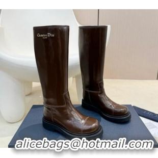 Stylish Dior Diorebel High Boots 4cm in Brushed Calfskin Brown 905007