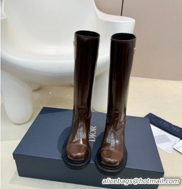 Stylish Dior Diorebel High Boots 4cm in Brushed Calfskin Brown 905007