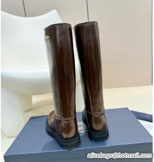 Stylish Dior Diorebel High Boots 4cm in Brushed Calfskin Brown 905007