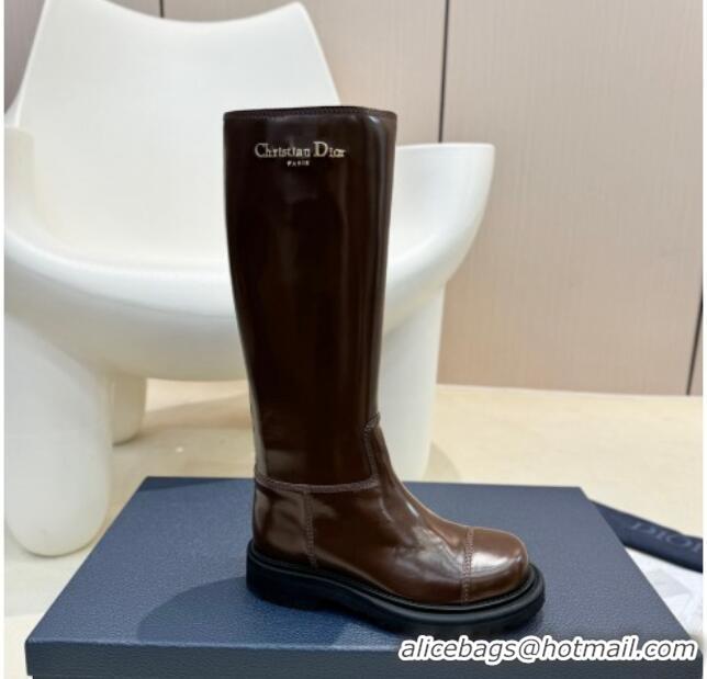 Stylish Dior Diorebel High Boots 4cm in Brushed Calfskin Brown 905007