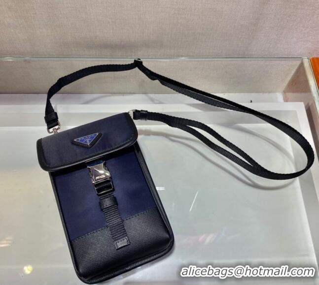 Pretty Style Prada Re-Nylon and Saffiano Leather Smartphone Case 2ZH109 Navy Blue 2023