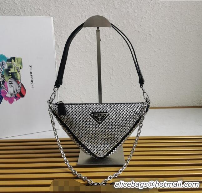 Inexpensive Prada Triangle Crystal Mini Bag 1BC190 Black 2023