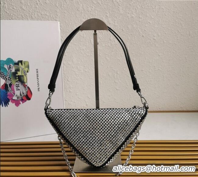 Inexpensive Prada Triangle Crystal Mini Bag 1BC190 Black 2023