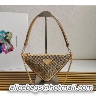 Top Grade Prada Triangle Crystal Mini Bag 1BC190 Gold 2023