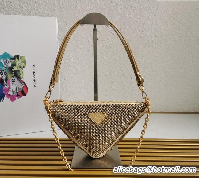 Top Grade Prada Triangle Crystal Mini Bag 1BC190 Gold 2023