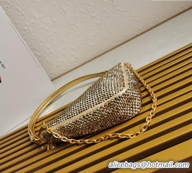 Top Grade Prada Triangle Crystal Mini Bag 1BC190 Gold 2023