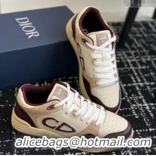 Most Popular Dior B57 Low-Top Sneakers in CD Calfskin and Suede Burgundy/Beige 905013