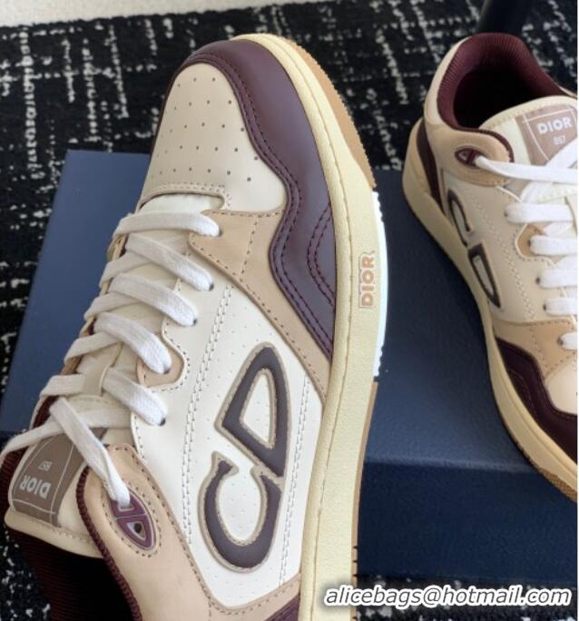 Most Popular Dior B57 Low-Top Sneakers in CD Calfskin and Suede Burgundy/Beige 905013