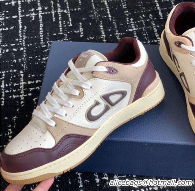 Most Popular Dior B57 Low-Top Sneakers in CD Calfskin and Suede Burgundy/Beige 905013