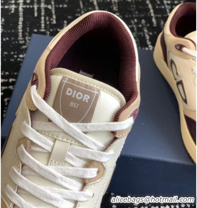 Most Popular Dior B57 Low-Top Sneakers in CD Calfskin and Suede Burgundy/Beige 905013