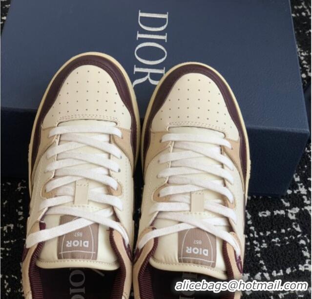 Most Popular Dior B57 Low-Top Sneakers in CD Calfskin and Suede Burgundy/Beige 905013