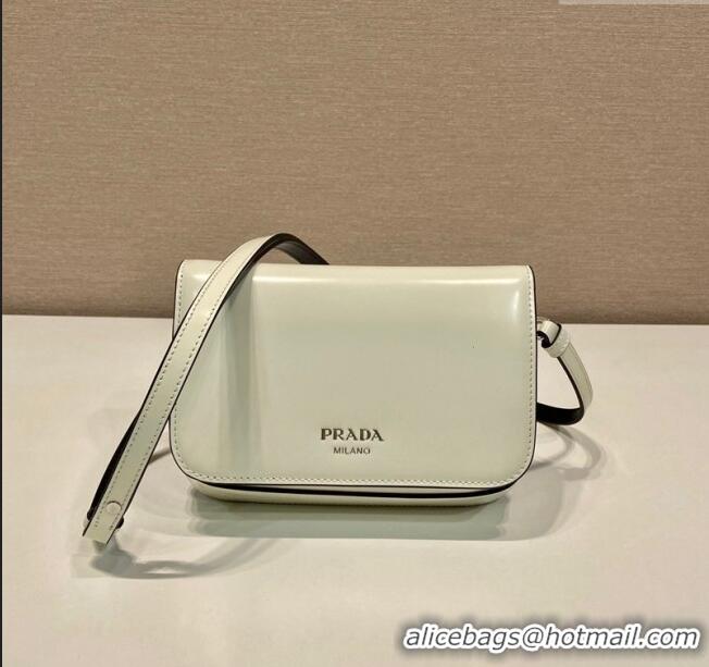 Top Design Prada Brushed leather mini-bag with shoulder strap 2VD061 White 2023