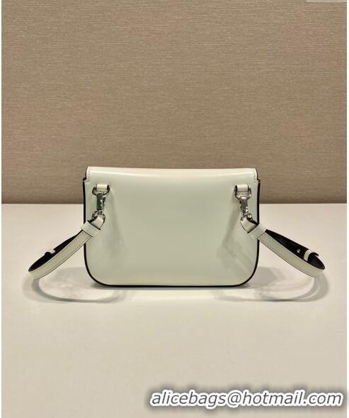 Top Design Prada Brushed leather mini-bag with shoulder strap 2VD061 White 2023