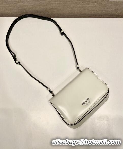 Top Design Prada Brushed leather mini-bag with shoulder strap 2VD061 White 2023