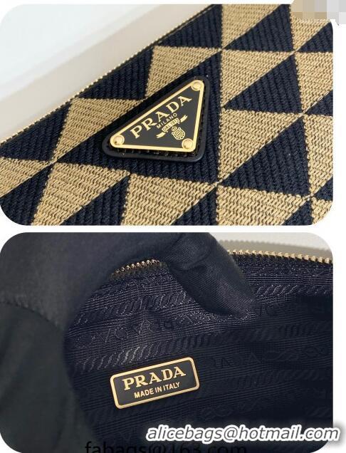 Top Grade Prada Embroidered jacquard fabric mini-bag 1BC543 Beige/Black 2023