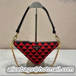 Top Design Prada Embroidered jacquard fabric mini-bag 1BC543 Red 2023