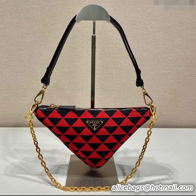 Top Design Prada Embroidered jacquard fabric mini-bag 1BC543 Red 2023