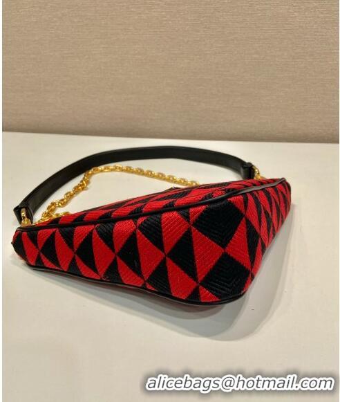 Top Design Prada Embroidered jacquard fabric mini-bag 1BC543 Red 2023