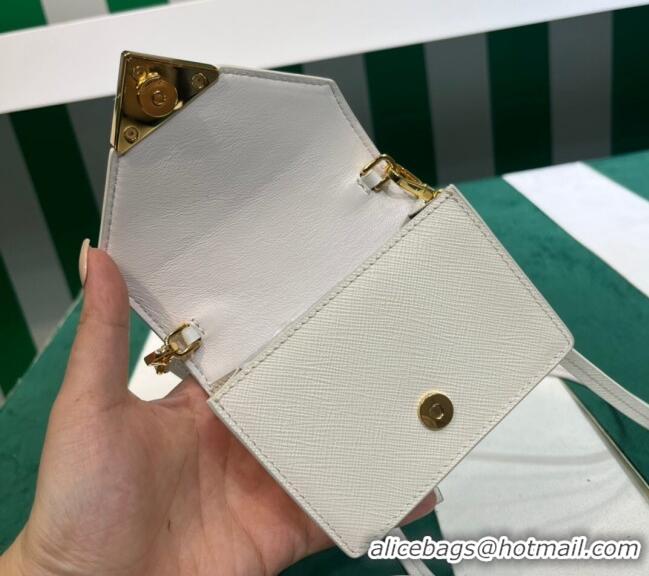 Top Grade Prada Saffiano leather card holder with shoulder strap 1MR033 White 2023