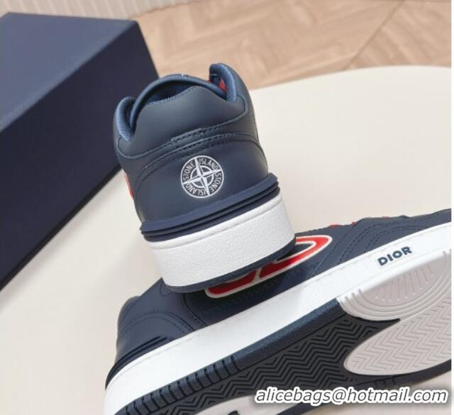 Top Design DIOR AND STONE ISLAND B57 Low-Top Sneakers in Smooth Calfskin Dark Blue 905017