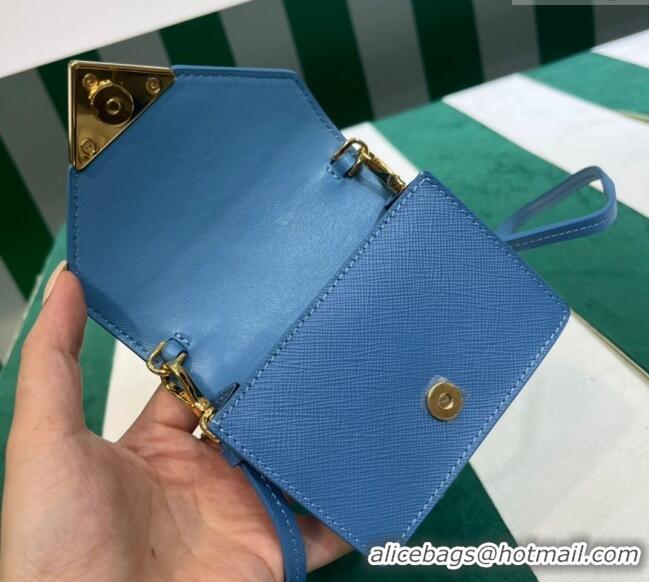 Good Looking Prada Saffiano leather card holder with shoulder strap 1MR033 Blue 2023