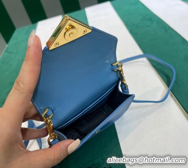 Good Looking Prada Saffiano leather card holder with shoulder strap 1MR033 Blue 2023